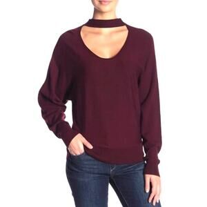 Splendid burgundy reversible sweater, medium soft choker keyhole long sleeve